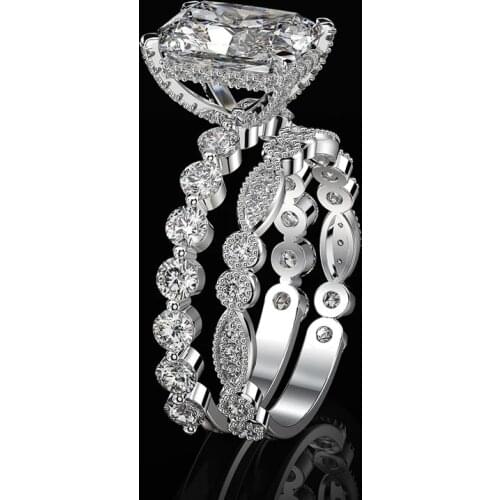 100% 925 Sterling Silver Wedding Rings Set For Women Sparking Created Moissanite Gemstone Diamonds Engagement Fine Jewelry