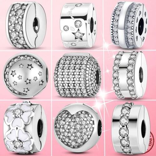 CZ Clip Hot Sale 925 Sterling Silver Clear Pave Clip Charm Zircon Beads fit Original Pandora Bracelets Silver 925 Jewelry Making