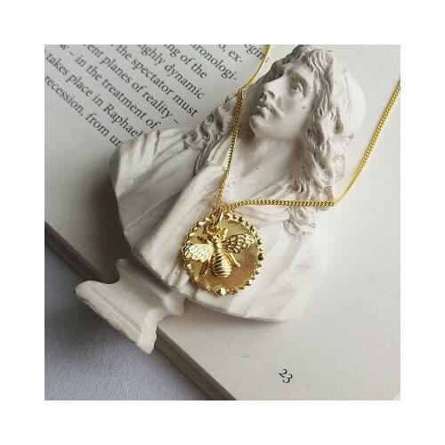 INS Authentic 925 Sterling silver GOLD Honey Bee Coin pendants necklace original Fine Jewelry gift TLx575