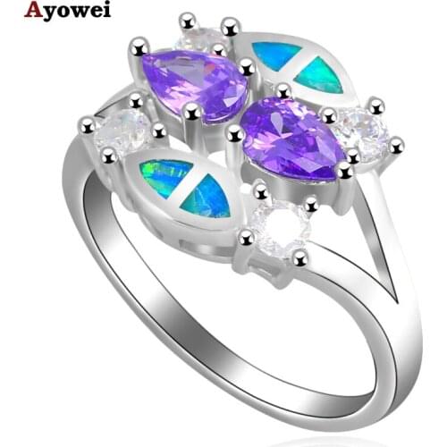 Most popular online Wholesale Retail Beautiful design Blue Fire Opal Silver Stamped Ring USA Sz #7#7.5 Fashion Jewelry OR525A