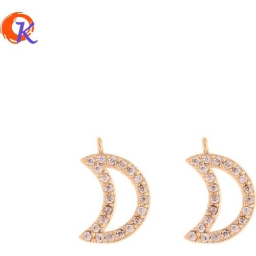 Cordial Design 20Pcs 9*14MM Jewelry Accessories/CZ Charms/DIY Making/Moon Shape/Genuine Gold Plating/Hand Made/Earring Findings
