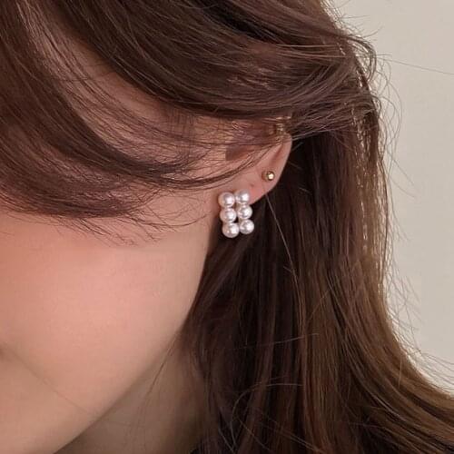 Pearl Beads Stud Earrings For Women Elegant Geometric Retro Stylish Light Pearls Earring Ladies Korean Ear Jewellery Gift