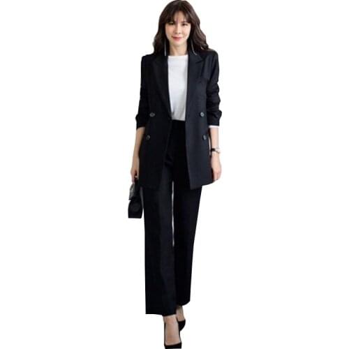 Loose Korean casual autumn and winter new OL suit black womens fashion large size temperament office dress suit two sets