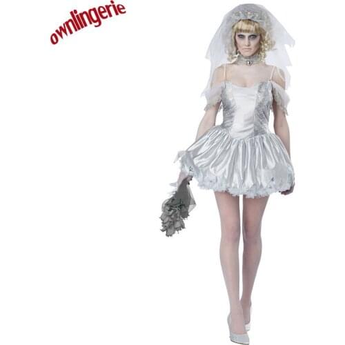 High Quality Scary Costume & Zombie Bride Halloween Costume & Cosplay Costume with active skirt hem