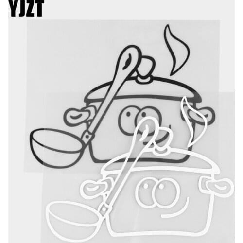 YJZT 15×11.4CM Cute Pot And Spoon Funny Vinyl Decal Cartoon Creative Car Sticker Black / Silver 20D-0272