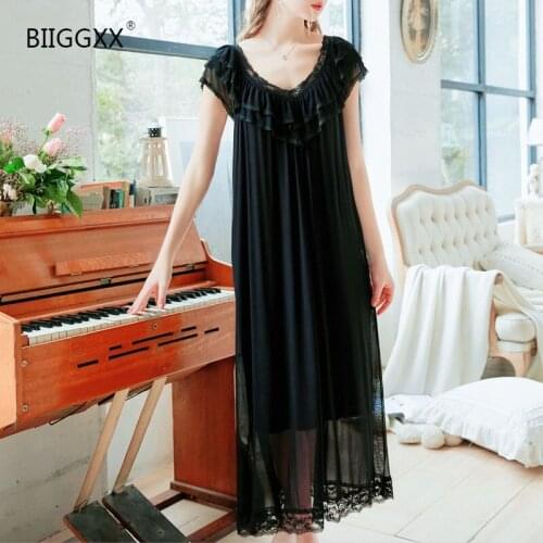 BIIGGXX Short-sleeved nightgown Womens Summer Retro Court Wind Sweet Modale Long Princess nightgown Free Shipping