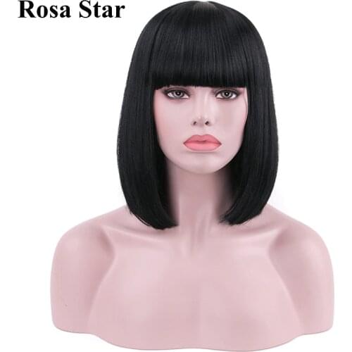 Rosa Star Synthetic Colorful Straight Short Bob Hair Wigs For WomenWith Bangs Heat Resistant Daily Cosplay Costume Wig for Women