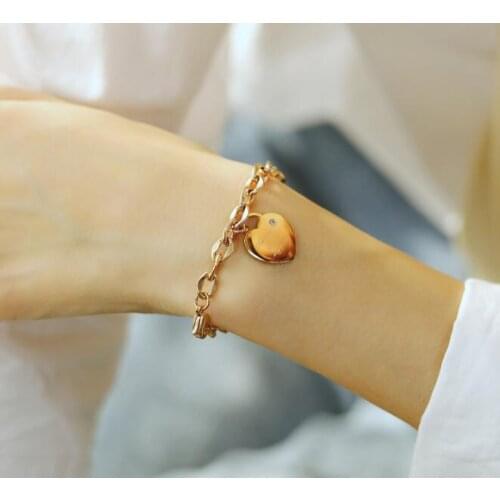 2020 titanium steel bracelet female Fashion sweet design stainless steel cubic zirconia sweet lover heart letter Charms bracelet