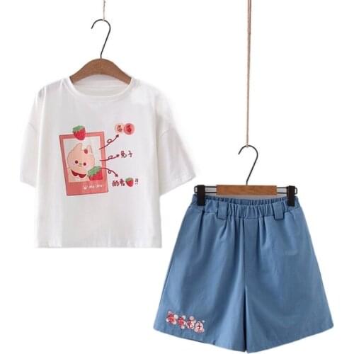 2021 Summer Womens Casual Shorts Sets Cartoon Print Crop Tops And Hight Waist Short Tracksuit Suit Two Piece Set Clothing