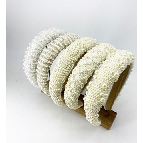 Womens Imitation White Pearl Hair Hoop Korean Handmade HairHoop Bow Flower Headband Wedding Jewelry