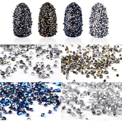 1 box approx 1000pcs micro cone crystal sharp rhinestone nail art jewelry pointed back nail diamond gold/silver/blue AB color