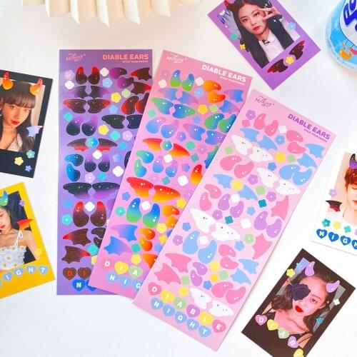 1 Sheet Lovely Colorful Little Devil Cat Rabbit Ears Shiny Stickers for Arts Craft Greeting Cards Scrap Books Photos Decoration