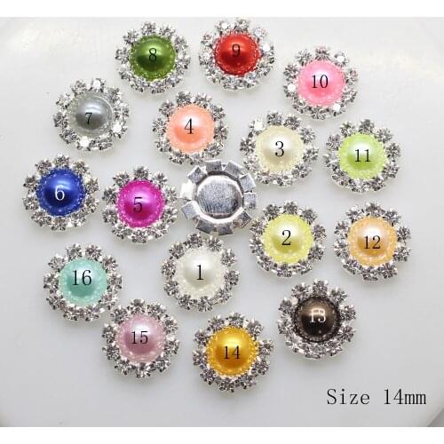 10pcs/ 14mm Pearl Wedding Diamond buttons Factor Outlets Rhinestones buttons DIY Hair Accessory Button For Clothing Handwork
