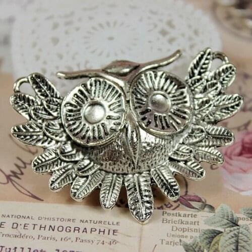10pcs 57x41mm Antiqued Tibetan Silver Plated Vintage Alloy Owl Collection Jewelry Charms Pendants drop diy Findings