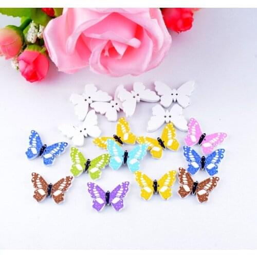 Free Shipping Retail 10Pcs Random Mixed Butterfly Wood Sewing Buttons 2 Holes Pattern Scrapbooking 18x24mm