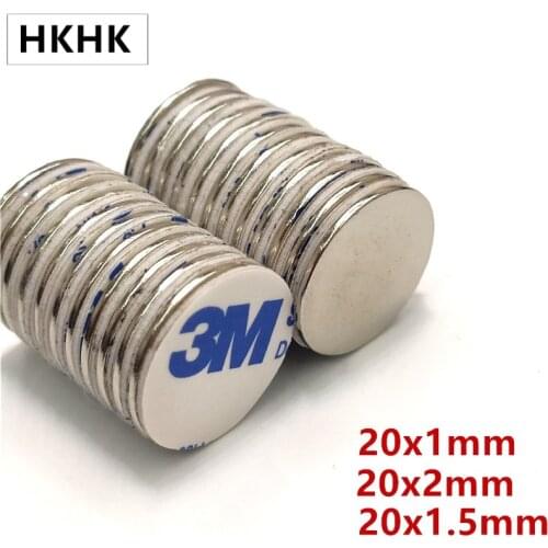 10PCS/LOT disc magnet 20x1 20x1.5 Belt with 3M self - adhesive N52 NdFeB magnet 20x1 Dia 20 x 2 Magnetic standard