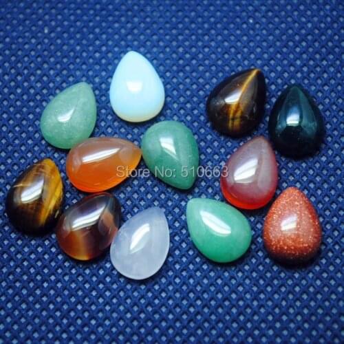 20 Pieces/ Lot Nature Gem stone Cabochon Assorted Beads Accessories Dropwater Shape Size 10x14mm Mix Colors