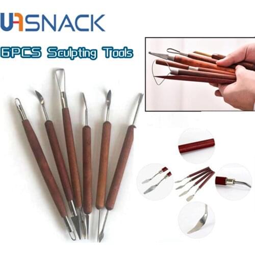 6pcs/set Sculpting Tools Wood Handle Set Wax Carving Sculpt Smoothing Polymer Shapers Pottery Ceramic Tool Sculptey Clay Pottery