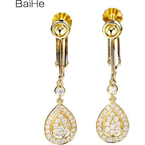 BAIHE Solid 14K Yellow Gold H/SI 0.35ct Natural Diamonds Wedding Fine Jewelry beautiful Diamonds серьги pear earrings for Women