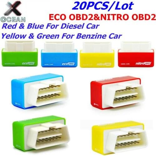 20pcs Nitro OBD2 /EcoOBD2 ECU Chip Tuning Box Plug & Driver Nitro OBD2 ECO OBD2 For Cars 15% up to Fuel Save double PCB board