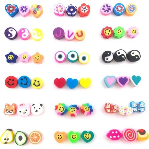 50pcs Mix Polymer Clay Heart Fruit Bohemian Soft Pottery Loose Spacer Beads for Needlework Jewelry Making Diy Bracelet Necklace
