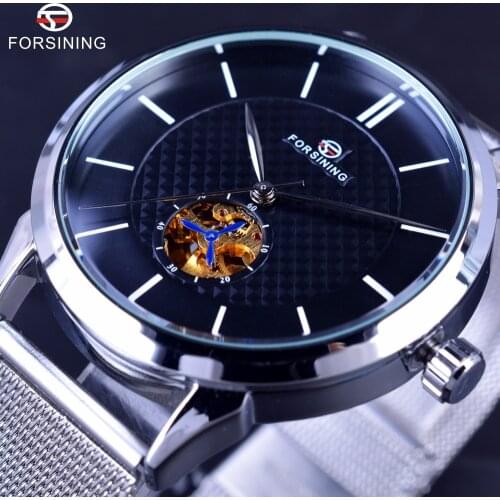 Forsining 2017 Series Super Thin Bracelet Stainless Steel Men Watches Top Brand Luxury Small Golden Dial Display Automatic Watch