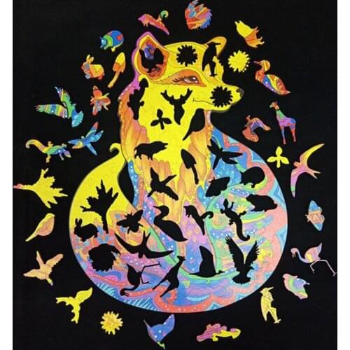 Wood DIY Adult Kid Puzzle Charming Fox Each Piece Is Animal Shaped The Best Childrens Day Gift Home Decoration Handmade Crafts