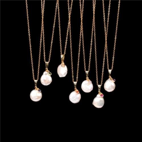 EYIKA Fashion Handmade Women Jewelry Irregular Freshwater Pearl with Zircon Pendant Necklace collares de mujer Gift for Dating