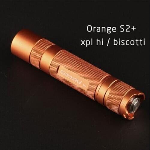 Convoy orange S2+ flashlight, with XPL HI led inside and ar-coated glass,biscotti firmware