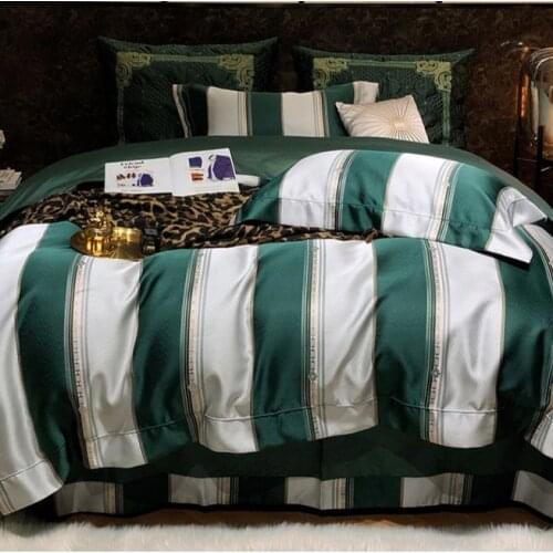 4Pcs Bedding Set Luxury Digital Print Stripes Linens Nordic Euro Bed Sheet Set Bedspread Duvet Cover