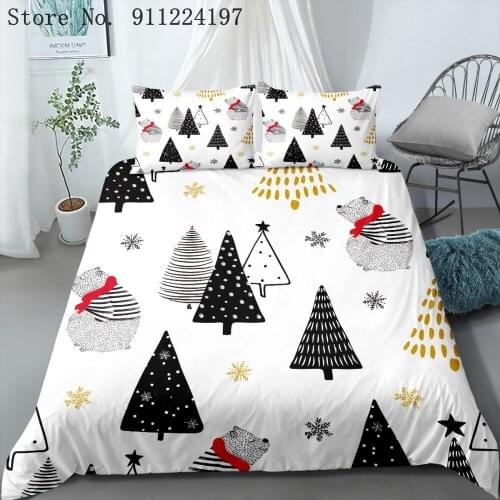 3pcs Hot Christmas Bedding Set Snowflakes Christmas Tree Elk Home Bedding Sets Duvet Cover Warm Bed Sheet Set Hotel Decoration
