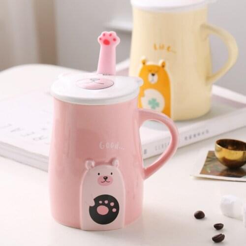 Creative cartoon bear cup ceramic mug large capacity milk coffee cup tea cup spoon with lid