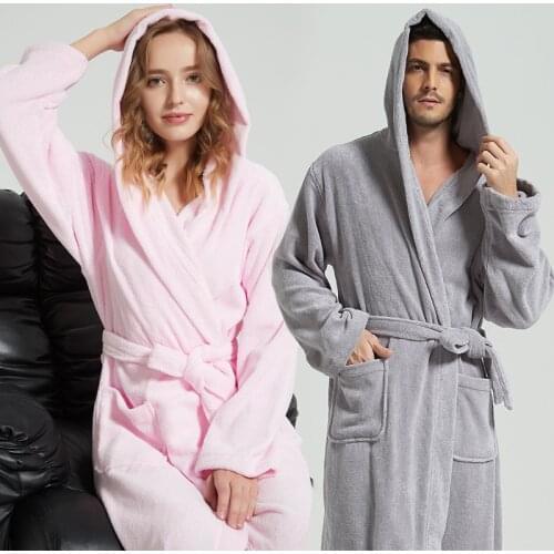 Winter Men Long Bathrobe Hooded 100% Cotton Men Nightgown Warm Gowns Hooded Bath Robe Male Sleepwear Flannel Thickening Pajamas