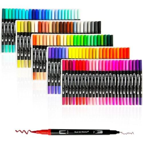 12 24 36 48 60 72 100 120 Colors Watercolor Pen Brush Markers Dual Tip Fineliner Drawing for Coloring Art Markers