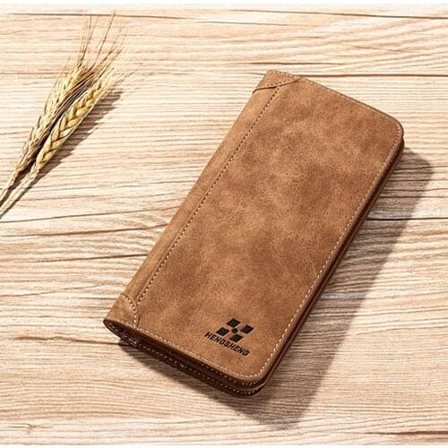 Men Leather Wallet Blocking Long Wallet Card Holder Purse With Coin Pocket Anti Theft Vertical Man Pocket Purse High Quality