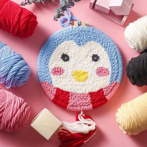 Cartoon Penguin Needle Starter Kits Punch Needle Embroidery Kit Pattern Printed Easy Embroidery Needlework Wool Work Home Decor