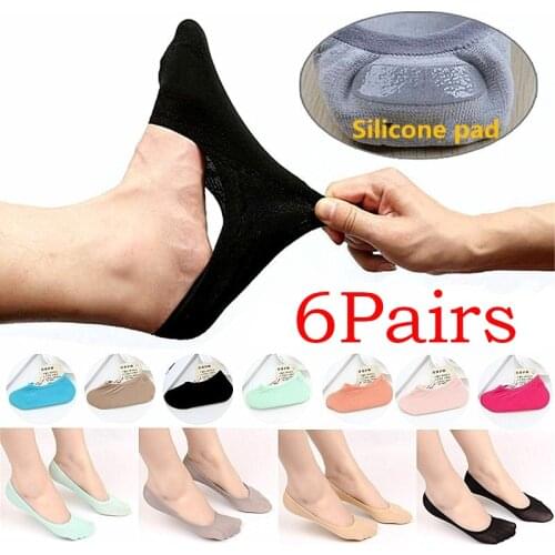 6Pairs/Set Ladies Velvet Invisible Boat Socks Heel with Non-slip Silicone Spring and Summer Ultra-thin Socks Shallow Mouth Low