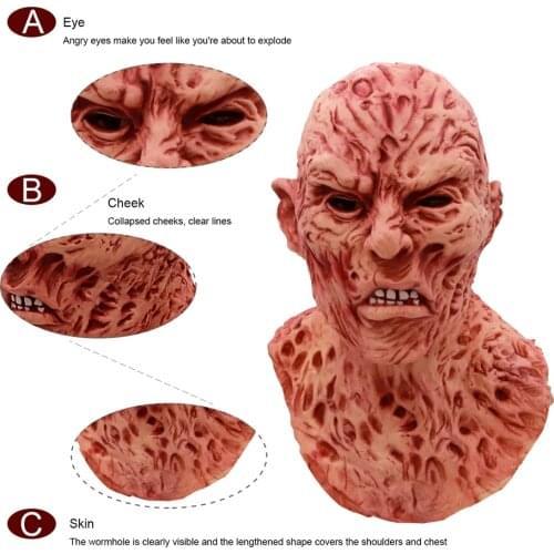 New Freddy Krueger Horror Mask Realistic Adult Party Costume Deluxe Halloween Mask Scary Carnival Cosplay Prop