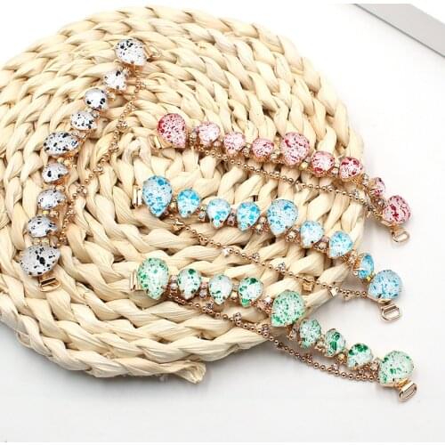 New 2 Pcs/Lot 140MM Water Drop Rhinestone Glass Buckle Womens Shoes Bikini Connector Dress，Slippers Chain DIY Metal Accessories