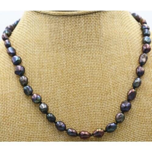 New Rare! 7-8MM black Akoya Cultured Pearl Baroque Necklace 18inch