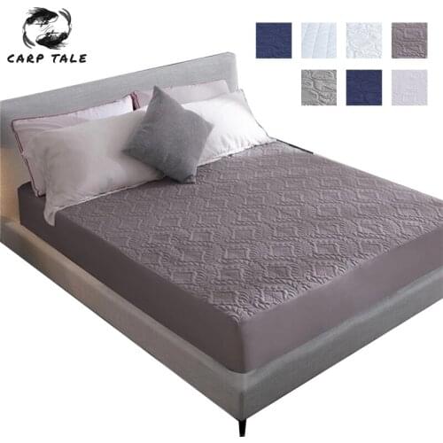 Solid Color Quilted Embossed Waterproof Mattress Protector Fitted Sheet Style Elastic Bed Cover for Mattress Thick Soft Pad
