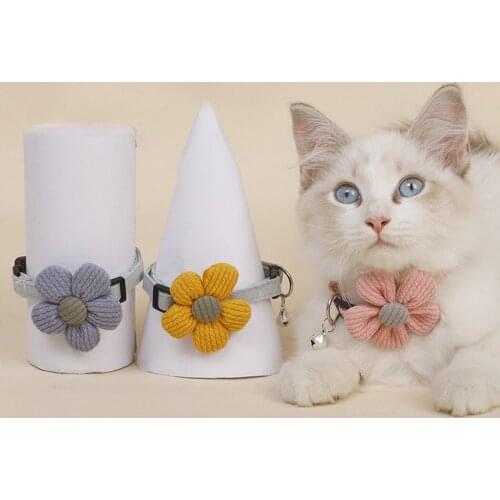 Cat Collar Cute Flower Bow Tie Adjustable Puppy Choker Kitten Collar With Bell Cotton Pet Supplies Fashion Dog Accessories