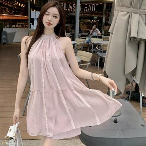 Loose Pink Vestido Feminino Chiffon Off Shoulder Womens Dress Summer Halter Elegant Dresses Female Clothing Fashion Korean