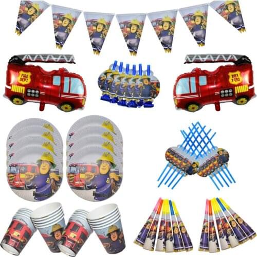 Fireman Sam Birthday Party Decorations Banner Fire Engine Fighter Theme Paper Cups Plates Favors Baby Shower party supplies