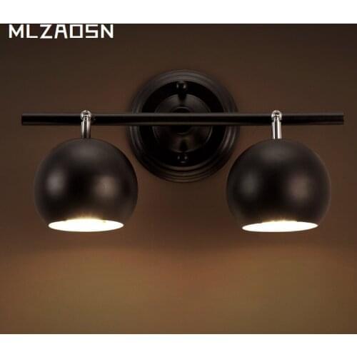 Industrial bedside LED3W Single head wall light wrought iron double headlights personality cafe rotating spotlights