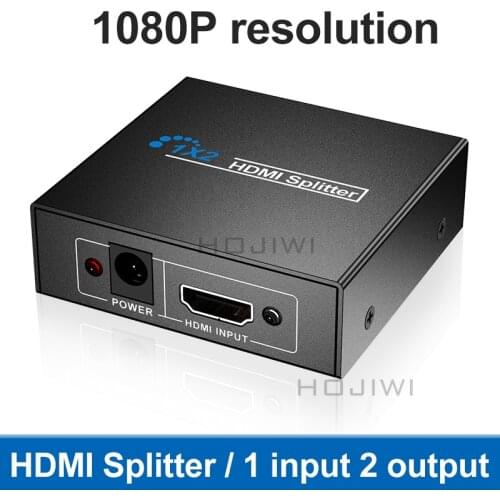 HOJIWI HDMI Splitter Amplifier 1 in 2 Out Video Switch AC Powered Distributor Hub Supports HDCP 1.3 3D Ultra HD 2K 1080p AE05