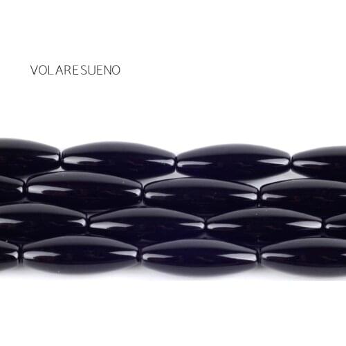 Rice Shape Black Agates Stone Natural Round Loose Beads 15” 8x30mm Spacer Beads For Necklace Bracelet Accessory Jewelry Making