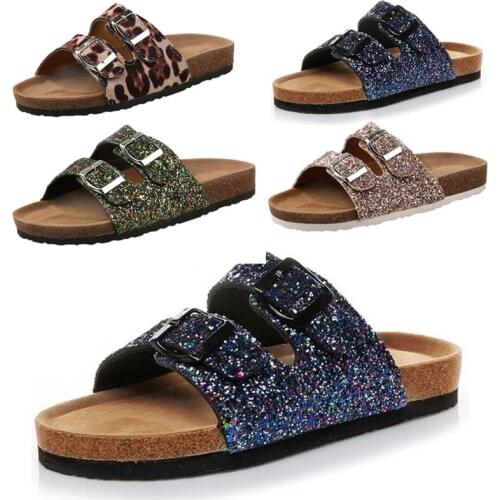 Womens Summer Beach Sandals Fashion Bright Bling Cork Slippers Designer Flip Flops Female Flat Home Snug Shoes Women Shoes