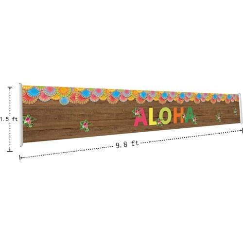 Happy Aloha Banners Aloha Party Banners Paper Fans Decors Wooden Background Banner Signs Polyester Fabric Posters With Grommets