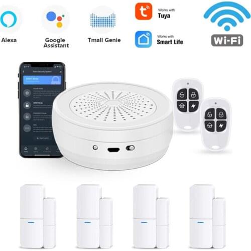 Tuya Wifi Smart Home Door Windows Sensor Alarm System Set Burglar Security Alarm Tuya Smart Life App Control Wireless Home Alarm